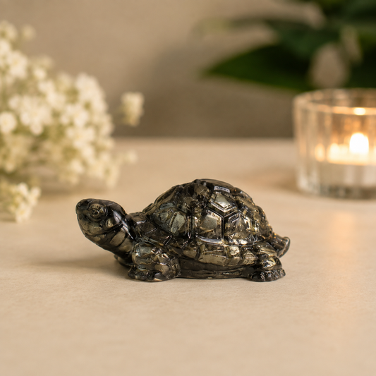 Pyrite Tortoise – Crystal Vastu & Feng Shui Tortoise for Wealth, Stability & Protection