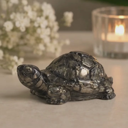 Pyrite Tortoise – Crystal Vastu & Feng Shui Tortoise for Wealth, Stability & Protection